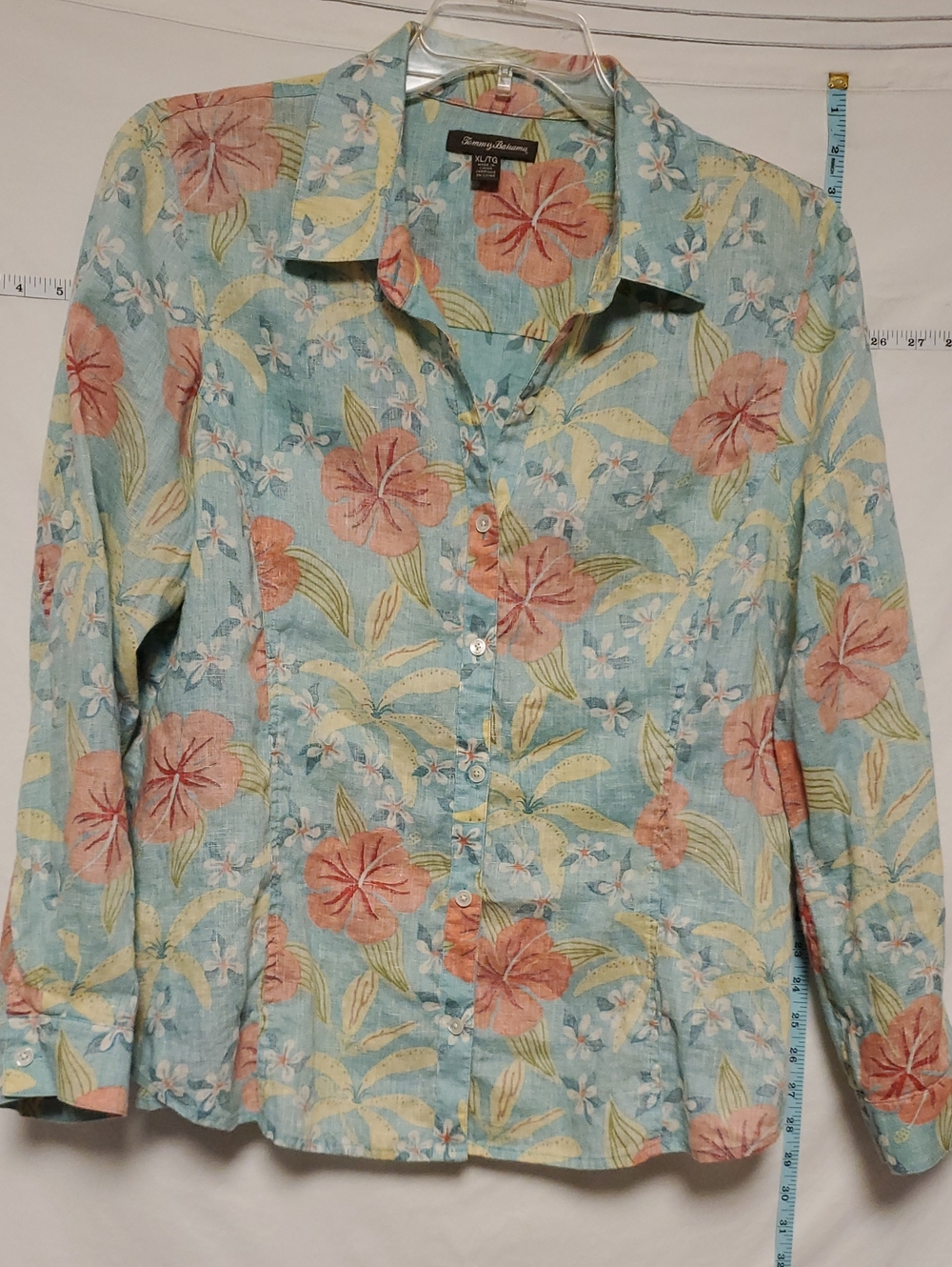 Tommy Bahama Womens Linen Button Down Roll Tab Sleeve Subtle Floral XL Casual